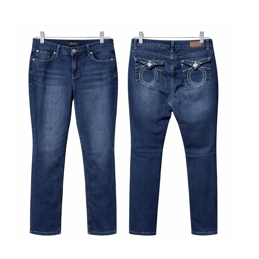 Jean 9 Womens Size 13 Dark Wash‎ Straight Leg Jeans Horseshoe Flap Back Pockets